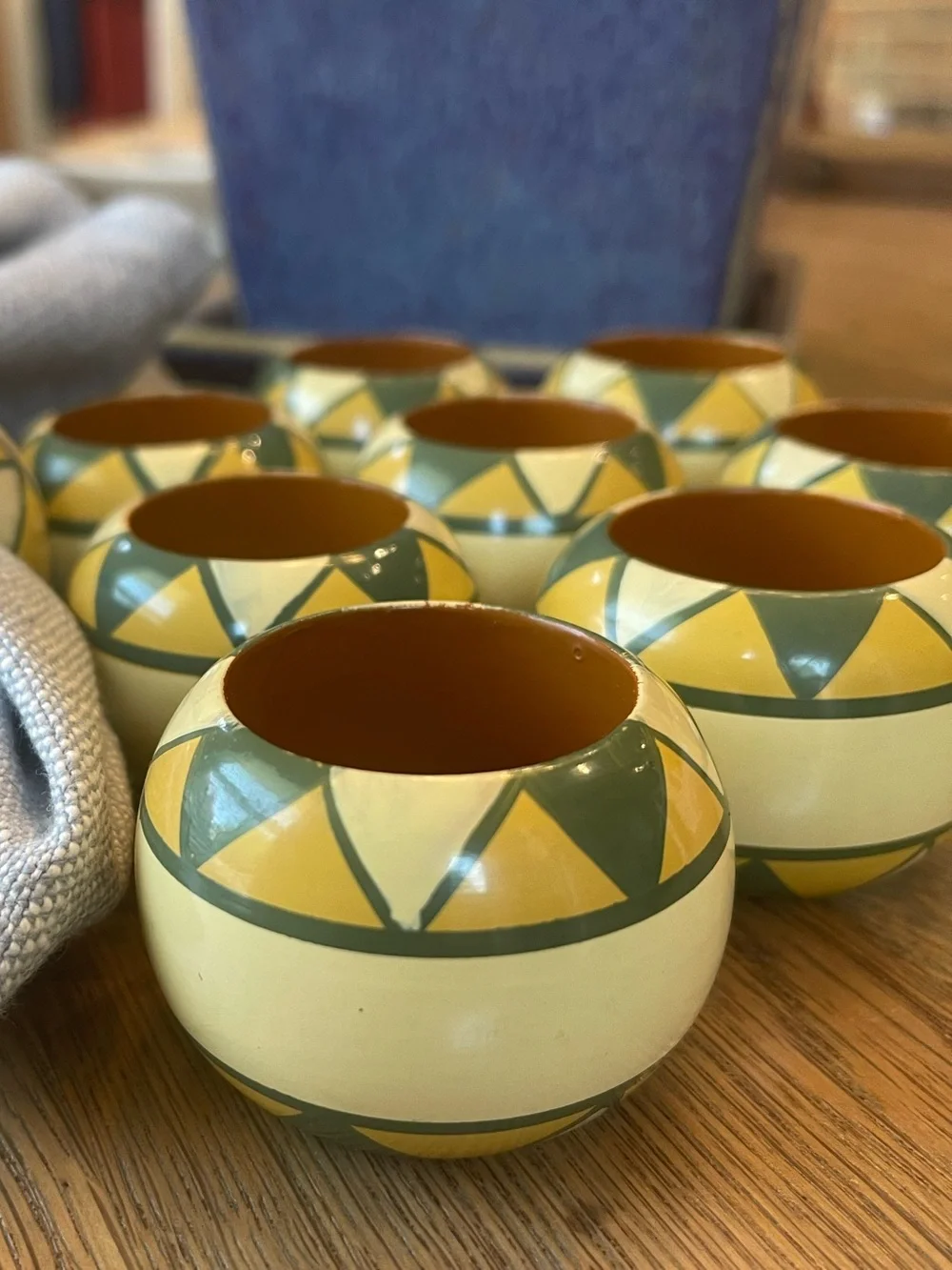 Vintage Pier 1 Southwestern Lacquered Wood Napkin Rings Set of 9, Boho Kitchen